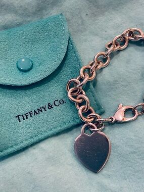 Tiffany & Co. Silver Heart Charm Bracelet with Blue Pouch